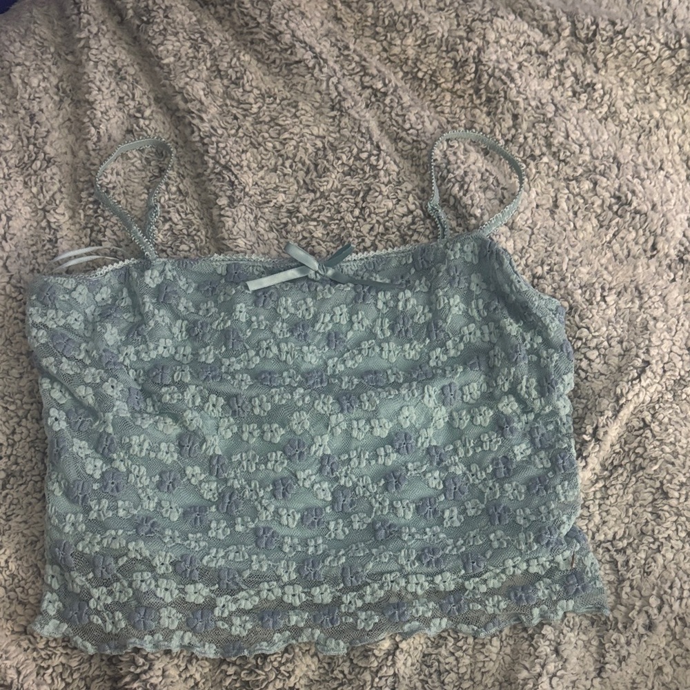 Delicate Lace Spaghetti Strap Cami in Dusty Blue